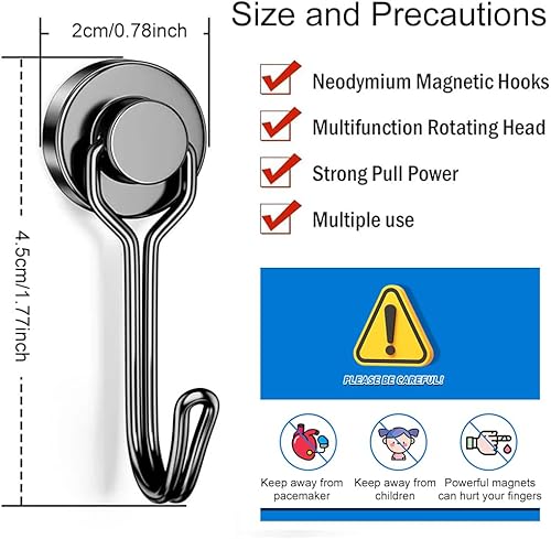 QEEROYO 4 Pezzi Ganci Magnetici Potente, Ganci Magnetici Extra Resistenti, Magnetico del Portata Verticale 6kg, Calamita Potente in Neodimio, per Frigorifero da Cucina, Soffitto, Griglia - Honorern