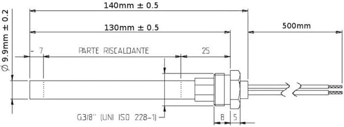 Resistenza CANDELETTA ACCENSIONE per Stufa A Pellet 270W 140 mm (+/- 2 mm) 130 mm; DIAMENTRO 9,9MM; Filettatura 3/8. per AMG RAVELLI PIAZZETTA Alder - Honorern