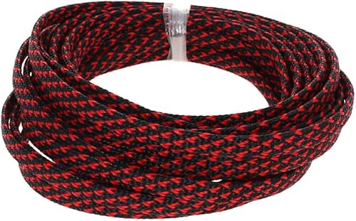 10mm Guaina Cavi PET Guaina Cavo Intrecciata Manicotto Espandibile Guaina Fili Elettrici Gestione Cavi Flessibile Ordinato Protettivo Tubo Guaina Isolante Nero Rosso 15 Metri - Honorern