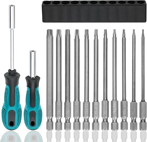 14 Pezzi Set Inserti Torx per Avvitatore Professionali,10cm Cacciaviti Torx con Foro,1/4' Cacciavite Torx Bit,Torx Lunghe Magnetiche,Punte di Tipo Torx per Riparare Macchinari e Attrezzature - Honorern