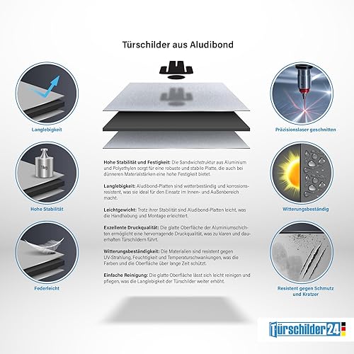 Targa in alluminio Dibond – targa per porta • 120 x 120 x 3 mm • numeri numeri numeri porta • 100% Made in Germany (1) - Honorern