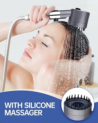 soffione doccia alta pressione,Soffione doccia con filtro, doccetta massaggiante con 3 + 1 tipi di getto, Doccia a pioggia Soffione con funzione di arresto (Grigio) - Honorern