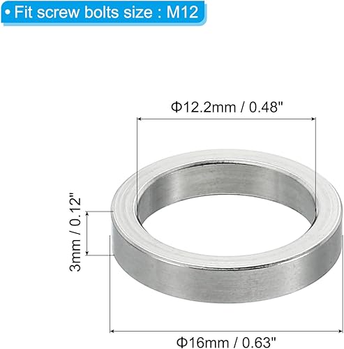 PATIKIL Distanziali in Acciaio Inossidabile M12, 5 Pezzi Distanziali Metallici in Acciaio Inossidabile 12,2 Mm Id x 16 Mm Od x 3 Mm L Distanziali a Vite per 1/2' o Viti M12 - Honorern