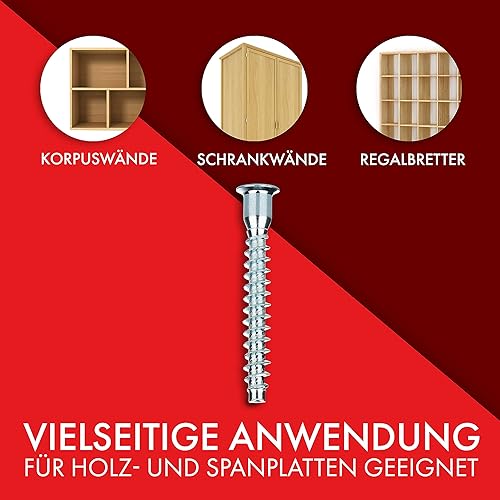 Viti di collegamento 5 x 50 mm | Set di 50 viti di fissaggio per armadio in acciaio zincato | Confermmat esagonale cavo | Viti per mobili con testa svasata per un collegamento stabile - Honorern