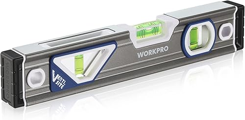 WORKPRO Livella a Bolla da 254mm, Livella con Bolla Misurazione Orizzontale/Verticale/45 °, Leggibile Frontale e Laterale, Ottimo per Costruttori Professionisti e Fai-da-te - Honorern