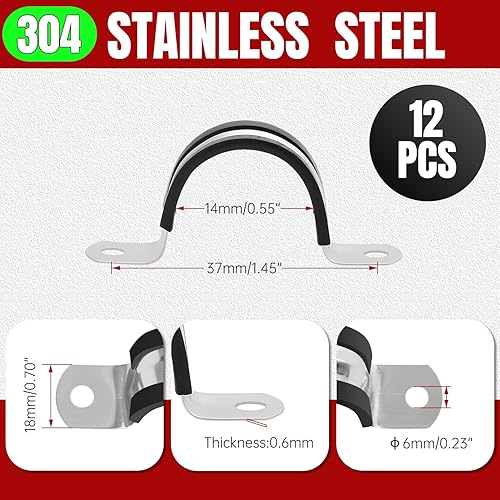 Fascette per tubi, fascetta per tubi in acciaio inossidabile 304 da 48 mm di diametro, fascetta per tubi a U per tubi, tubi o cavi metallici (12 pezzi) - Honorern