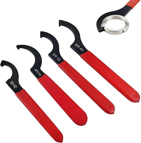 Set di 4 Chiavi a Gancio a C, Chiave Inglese con Impugnatura Antiscivolo, Adatta per la Regolazione di Ammortizzatori a Spirale e Dadi con Fori Tondi o Scanalati (rosso) - Honorern