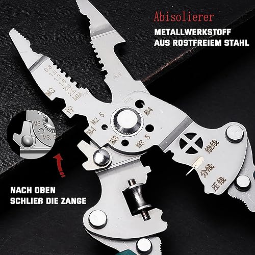 18 in 1 Pinza Spellacavi Elettrici Pieghevole, Pinza Multiuso Elettricista, 211 mm Attrezzi Elettricista Professionali, Pinza Crimpatrice per Installazioni Elettriche (verde) - Honorern