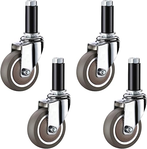 4x Ruote per Mobili in Gomma,Ruote Girevoli Pesanti,Ruote Piroettanti con Freni - Rotolamento Silenzioso,Perno Filettato M12 x 60 mm,per Carrello a Mano,Tavolo da Lavoro(universal+brake4inch) - Honorern
