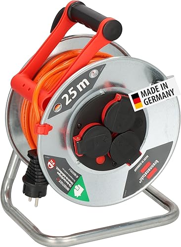 Brennenstuhl Garant S V2 IP44 1198370500 - Avvolgicavo per esterni, 25 m, colore: arancione segnaletico, lamiera d'acciaio, per uso esterno a breve termine, 25 m - Honorern