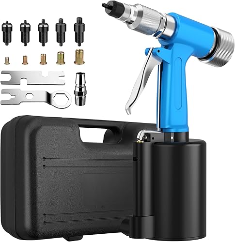 AUTOUTLET Kit Rivettatrice ad Aria con M4 M5 M6 M8 M10 Mandrini e 100 Pezzi Dadi per Rivetti,Rivettatrice Professionale ad Aria Compressa per Lamiere di Alluminio, Ferro, Acciaio Inox - Honorern