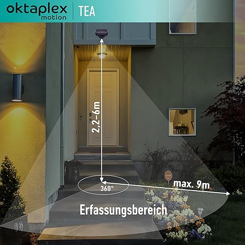 Oktaplex Tea Rilevatore di movimento esterno antracite 360 gradi con telecomando sensore a infrarossi 9 m portata 230 V IP65 per soffitto e parete - Honorern
