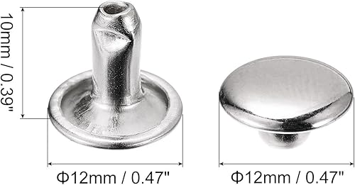 100 Set di Rivetti in Pelle, 12x10mm Rivetti a Doppia Testa in Metallo per Riparazione Fai da Te di Artigianato in Pelle Borse Cinture Scarpe, Tono Argento - Honorern