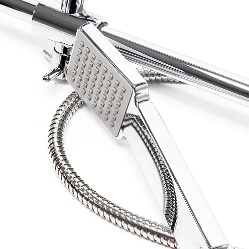 Wiltec Colonna doccia con soffione quadrato, doccetta, asta saliscendi, cromo - Honorern