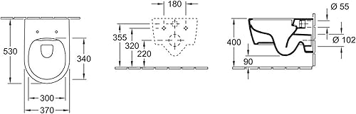 Villeroy & Boch Avento WC a Parete, con Sedile WC Combi-Pack 5656RS, DirectFlush, a Parete, sospeso, colorazione: Bianco - 5656RS01 - Honorern