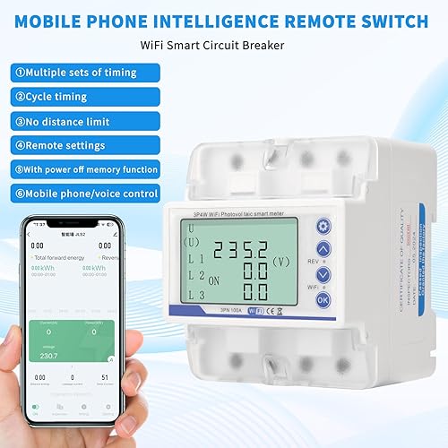 TUYA Contatore elettrico interruttore automatico WiFi, fotovoltaico WiFi trifase a 4 fili, contatore elettrico digitale LCD 100A 380VAC Misuratore di corrente trifase Protezione riavvio - Honorern