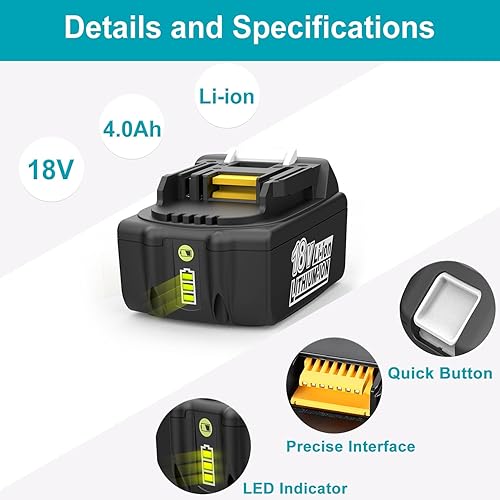 18V 4.0Ah Batteria + Caricabatterie per Makita Batteria 18V BL1850B BL1850 BL1840 BL1830 BL1820 LXT400 - Honorern