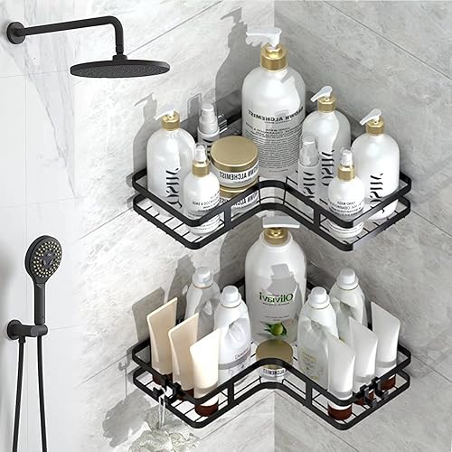 Mensola Doccia Senza Foratura, 2 Pezzi Mensole Bagno Senza Foratura, Mensola per Doccia Adesiva Angolare, Accessori Doccia. - Honorern