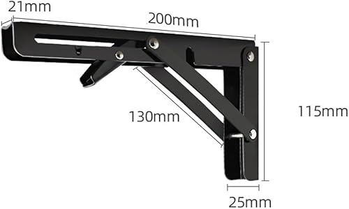 2 Pezzi Reggimensola Pieghevole Inox,Staffe Pieghevoli per Mensole,Supporti per Mensole Pesanti Tavolo Parete Salvaspazio fai-da-te Staffe Triangolari,per Ripiano,Libreria (15cm,Black) - Honorern