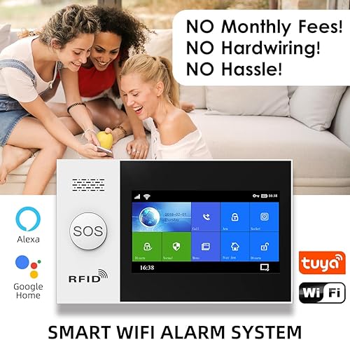 PGST Sistema di allarme antifurto per la casa e l'appartamento, 8 pezzi, WIFI + GSM, con contatto porta/finestra, rilevatore di movimento, funziona con Alexa e Google per la casa - Honorern