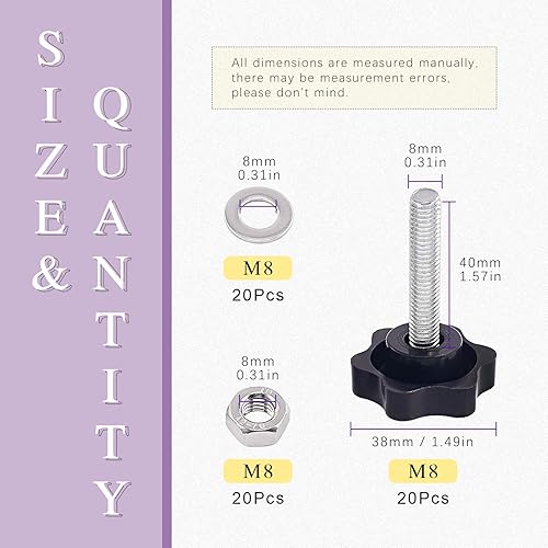 Swpeet 20Pcs Male Thread Metal Clamping Star Knobs Grips Black - Honorern