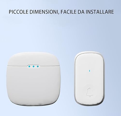 Campanello Senza Fili da Esterno Impermeabile IP44, Wireless Doorbell con Raggio d’Azione 300M, Indicatore LED, 1 Trasmettitore Pulsante e 1 Ricevitore, 4 Volume Regolabile, 38 Suonerie (White-1Pack) - Honorern