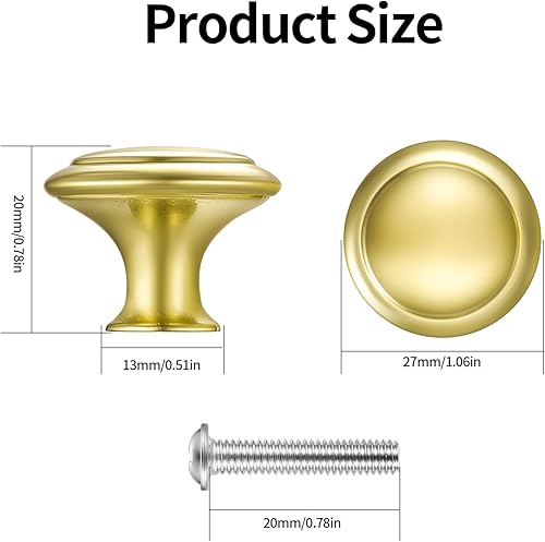 11 Pz Pomelli per Mobili, Rotondo Pomelli Cucina Vintage, Oro Maniglie e Pomelli per Armadietti, Pomelli per Porte in Acciaio Inox, Oro Pomelli per Cucina, Pomello per Porta di Armadio Cassett - Honorern