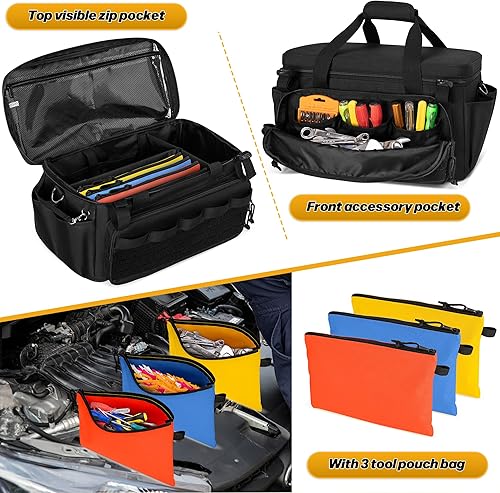 Borsa Portautensili e 3 Custodia porta attrezzi con Cerniera, Borsa Attrezzi Manuale da Uomo, Borsa Attrezzi Elettricista, Borsa porta Attrezzi da Lavoro Multiuso per Riparatore, Falegname - Honorern