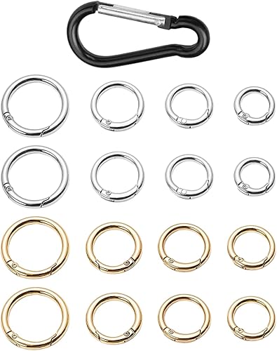 16 Anelli a Molla Dorati e Argentati, Fibbie Rotonde in Metallo, Ganci, Anelli Aperti, Moschettoni per Chiavi (Oro, Argento) - Honorern
