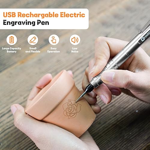 Penna per Incisione Elettrica, Mini Penna Incisore Multifunzionale per Artisti e Fai da Te, Incide 60+ Superfici, Strumento Portatile Senza Fili per Gioielli, Vetro, Legno, Metallo(nero) - Honorern
