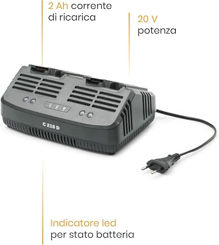 STIGA Caricabatterie standard doppio C 215 D da 20 V, Corrente di Carica da 2 Ah, Spina Europlug - Honorern