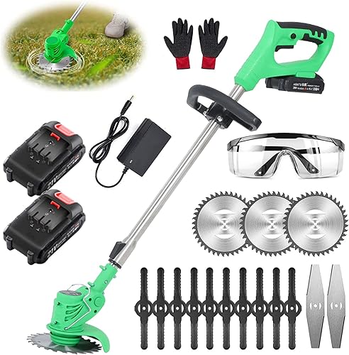 Decespugliatore a batteria, con batteria e caricatore con coltello, decespugliatore elettrico, a batteria, 21 V, agli ioni di litio, per esterni, cortile, prato, giardini - Honorern