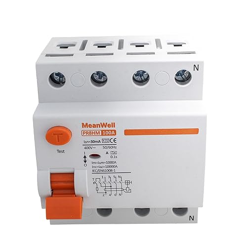 MeanWell Interruttore Differenziale Puro Trifase Tipo A, RCCB 10000A 30mA 40A, RCD 3P+N 400V, 3 Poli Da 4 Moduli DIN - Honorern