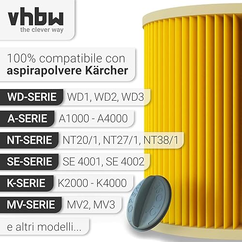 10x filtro a pieghe piatte compatibile con Kärcher NT 20/1 Me Classic E, NT 27/1 ADV, NT27/1, NT 20/1 Me Classic aspirapolvere - giallo - Honorern