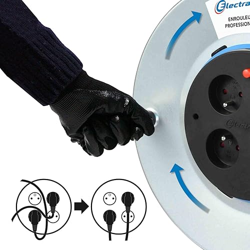 Electraline 208690 208690-Prolunga elettrica in Metallo, 50 m, 4 Prese con Guida per Il Cavo, Piastra Fissa e Impugnatura ergonomica, Grigio - Honorern