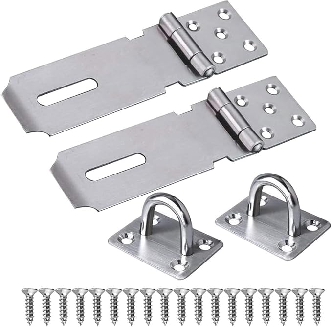Sheryl&Rain 2 Pezzi Argentato Lucchetto Hasp in Acciaio Inox Heavy Duty Serratura Della Porta 4 Pollici 5 Pollici Chiavistello Chiusura a Lucchetto con Viti Antifurto Latch Lock per Porte e Finestre - Honorern