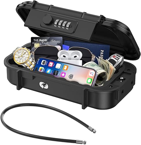 ORIA Cassaforte Portatile con Combinazione 4 Cifre, Mini Cassaforte Sicurezza Antifurto Impermeabile con Cavo Metallico Rimovibile per Casa Viaggio Ufficio Hotel, Cavo Metallico Rimovibile - Honorern