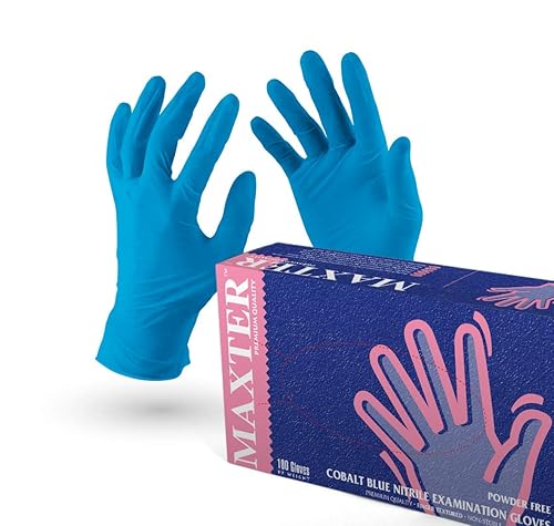 Guanti in nitrile usa e getta, senza talco, confezione da 100 guanti, colore: blu, S, 3 - Honorern