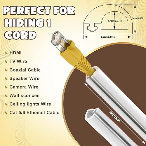 3M Mini Canalina Passacavi, Autoadesivo Canali a Cavo Semicircolare, Copricavo Flessibile per Parete e Pavimento, Mini Canali per Casa e Ufficio - Bianco - Honorern