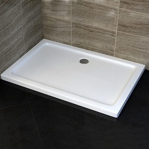 Piatto doccia BERNSTEIN 100x90 cm, altezza di costruzione piatta, acrilico sanitario, piatto doccia rettangolare con pendenza, piatto doccia completo in acrilico incl. coperchio di scarico - Honorern