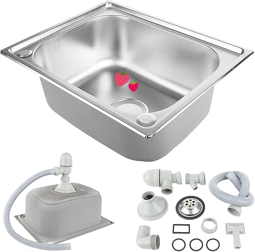 Lavello da cucina Vasca singola in Acciaio Inox Spazzolato, Caravan Lavandino, Lavello appoggio inox piano con sifone e piletta (41 * 41 * 20cm) - Honorern