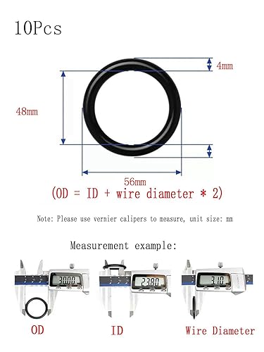 O-ring in gomma nitrilica 56mm x 48mm x 4mm, 56mm OD, 48mm ID, 4mm Larghezza, Guarnizione di tenuta metrica per impianti idraulici di macchine automobilistiche, Pacchetto di 10 - Honorern