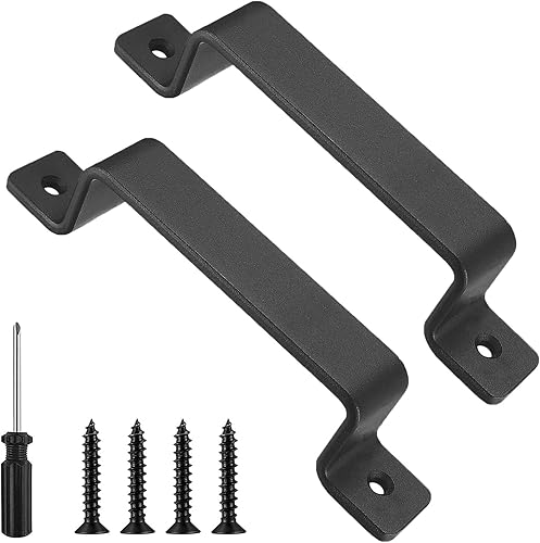 2 Pezzi Maniglia Porta Scorrevole Nero Maniglie per Porte in Ghisa Robuste dal Design Vintage Maniglie per Mobili con Viti e Cacciavite per Porte di Capannoni Garage Armadi Credenza - Honorern