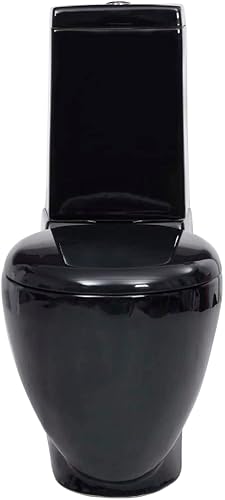 vidaXL Vaso WC in Ceramica da Bagno Rotondo Base con Scarico Nero - Honorern
