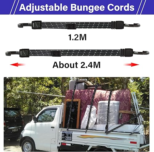 Corde Elastiche Con Gancio, 4Pcs 120Cm Lunghe Corde Bungee Cinghie Elastiche Per Impieghi Gravosi Riflettente Bungee Di Grado Industriale Per Fissare Teloni Bagagli Tende Biciclette Nero - Honorern