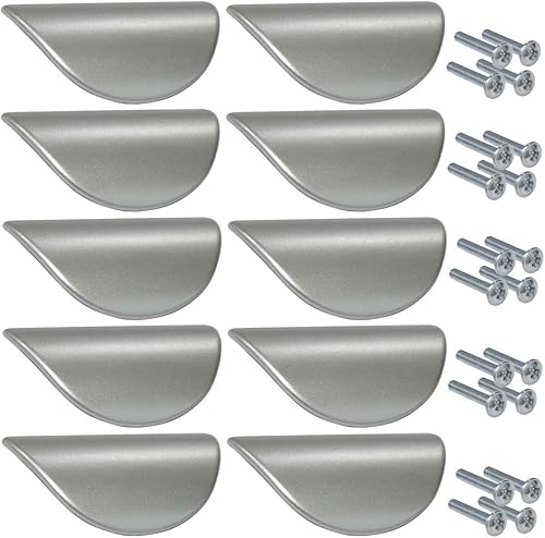 Adour - Set di maniglie in metallo, per cassetti, porte, mobili, armadi, 32 mm, colore: argento opaco, 10 pz. - Honorern