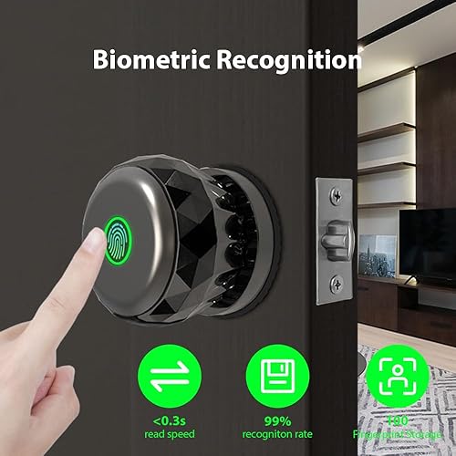 Smart Lock - Serratura senza chiave con manopola per porta di impronte digitali, telecomando TY, serratura BT 3 in 1 con impronte digitali/chiave/app per 35-55 mm, porta tipo C, ricarica di - Honorern