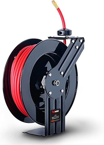 ReelWorks l815153ha Acciaio Retrattile compressore d'Aria/Acqua avvolgitubo con 3/8' x 50' Ibrida Polymer Tubo Flessibile, Max. 300 psi - Honorern