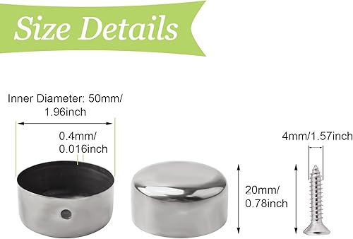 UFURMATE Tappo terminale per corrimano, 4 pezzi 50mm/1.96' Tappi terminali per corrimano rotondi in acciaio inossidabile 304 Gradini per scale Coperchio terminale per corrimano Raccordi per corriman - Honorern