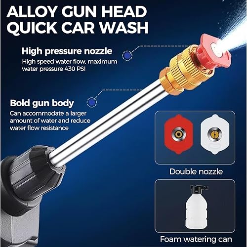 Idropulitrice a pressione senza fili da 22 bar, tubo da 5m, idropulitrice portatile con 2 batterie ricaricabili da 6000mAh, idropulitrice per pulizia e irrigazione di auto/pavimenti/giardini - Honorern